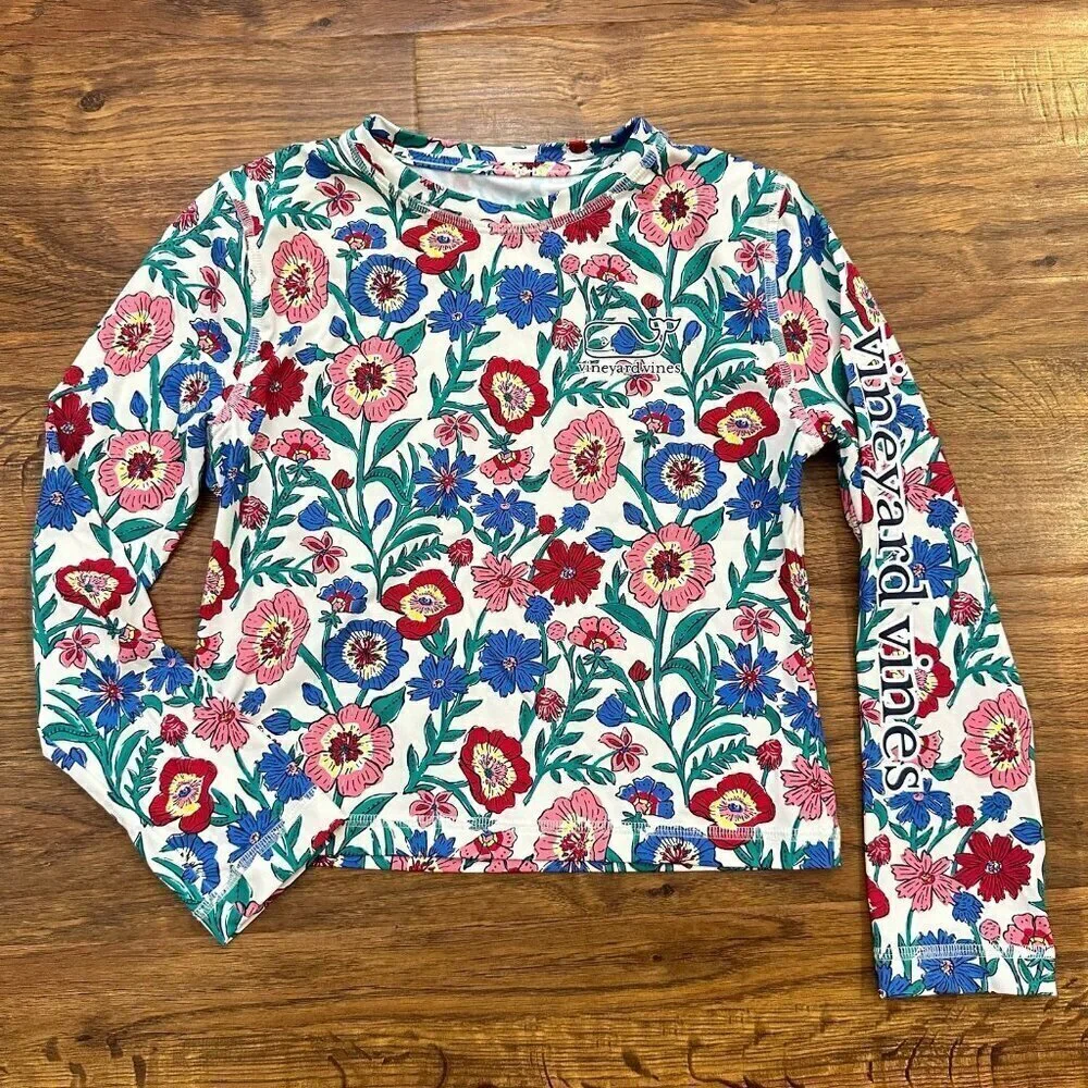 Vineyard Vines White Tisbury Floral Long Sleeve Swim Shirt UPF Sun Girls XL